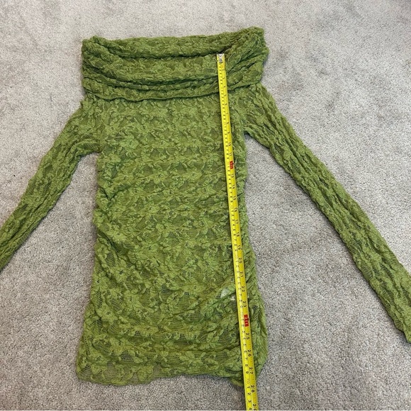 Zara Green lace long sleeve off the shoulder fitted top blouse Sz M NWOT stretch - Picture 10 of 13